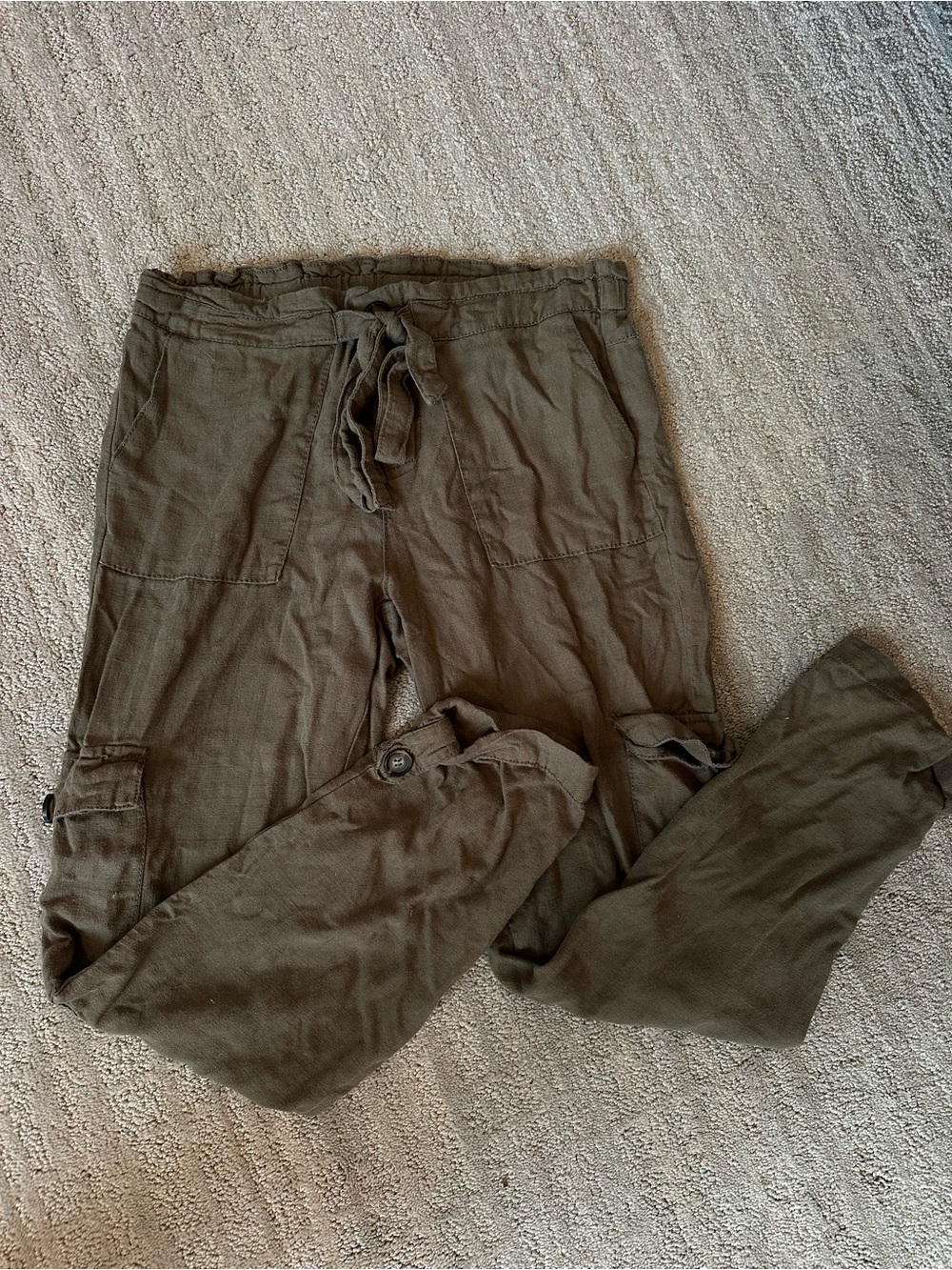 Women’s Olive Linen-Blend Cargo Pants